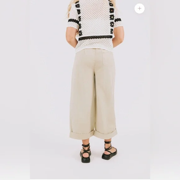 NWT $98 Free People After Love Roll Cuff Wide Leg Pants Sandshell Size Medium - Picture 4 of 13